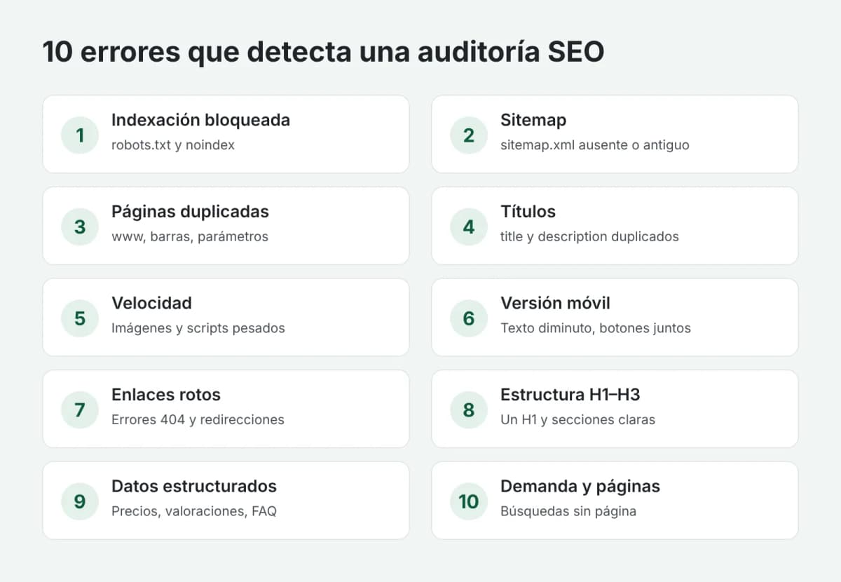 Los 10 errores más comunes que detecta una auditoría SEO