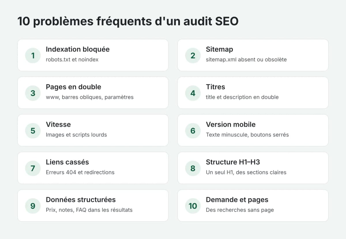 Les 10 problèmes les plus fréquents détectés par un audit SEO