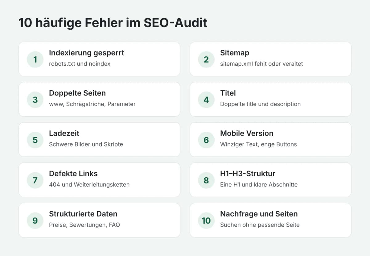 Die 10 häufigsten Fehler, die ein SEO-Audit findet